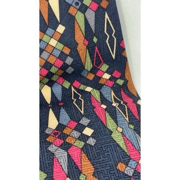 Karl Lagerfeld Mens Silk Tie Blue Pink Geometric Abstract Jacquard Wide Necktie - Picture 2 of 9